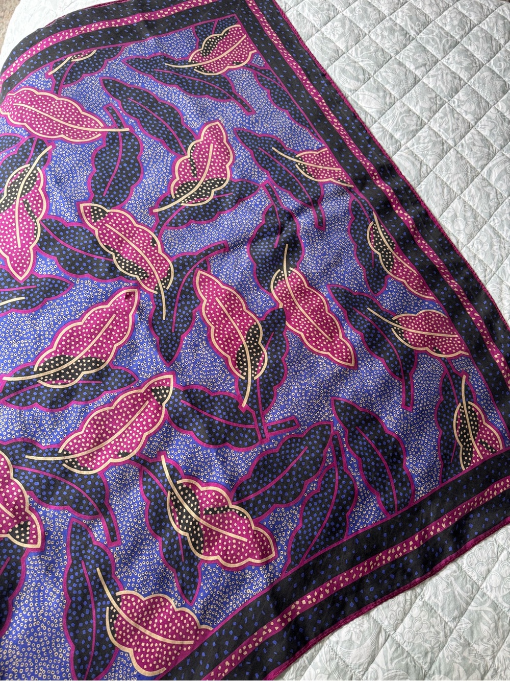 Vintage Purple and Magenta Patterned Silk Scarf - Picture 4 of 5